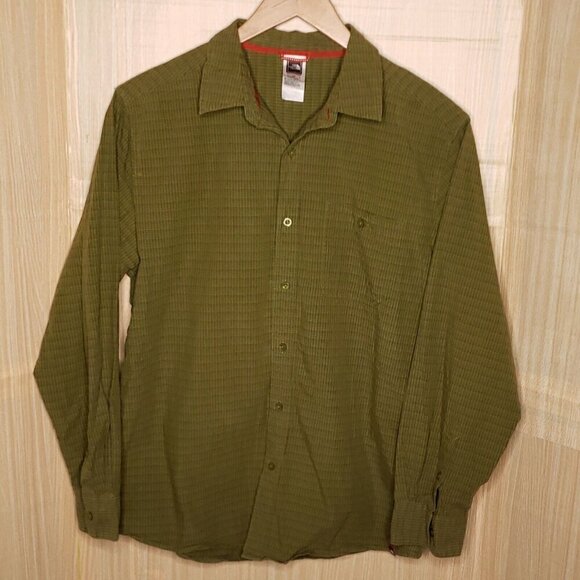 The North Face Mens Green Micro Check Long Sleeve Button Down Large - Picture 1 of 5